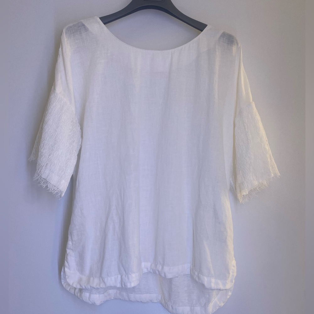 120% Lino Elegant White Women's Top